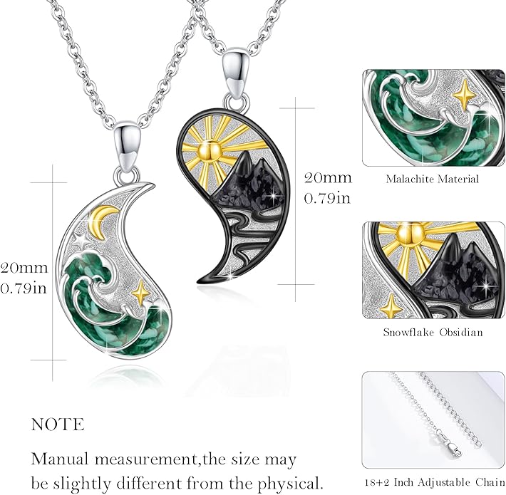 Yin Yang Matching Jewelry Set 925 Sterling Silver Yin Yang Friendship Couples BFF Pendant Necklace Jewelry for Her Him Women Men