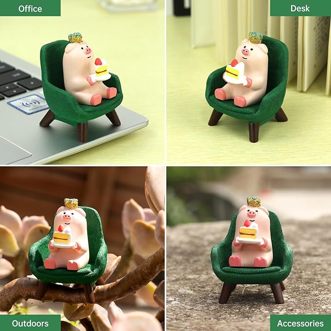 Cute Mini Pig Eating Cake Resin Figurine Apply to for Office, Home Decoration Perfect for Pig Lovers - Green Sofa
