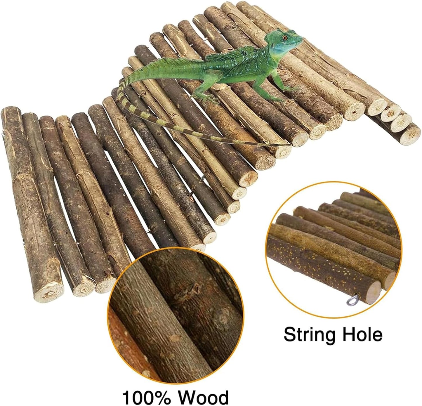 Hamiledyi 2 PCS Extra Large Wooden Reptile Hideout Bearded Dragon Bendy Bridge Climbing Ladder Hiding Hut Reptiles Hide Cave Habitat Decor for Lizards Gecko Spiders Snakes Tortoise(20" x 11.8")
