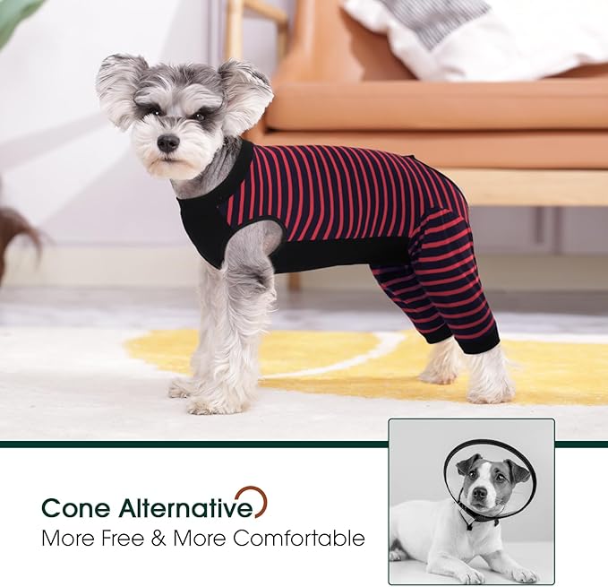 Kuoser Dog Recovery Suit, Anti Licking Dogs Rear Leg Sleeve, Abdominal Dog Surgical Suit with Pants Cover Protect Wounds, Dogs Elbow Protector Soft Pet Surgery Onesie Cone Alternative, Red XL