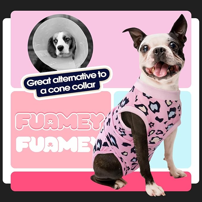 FUAMEY Recovery Suit for Dogs After Surgery,Soft Breathable Dog Bodysuit E-Collar & Cone Alternative Surgical Suit,Male Female Dog Neuter Spay Suits Anti Licking Wounds Onesie Pink Leopard XS