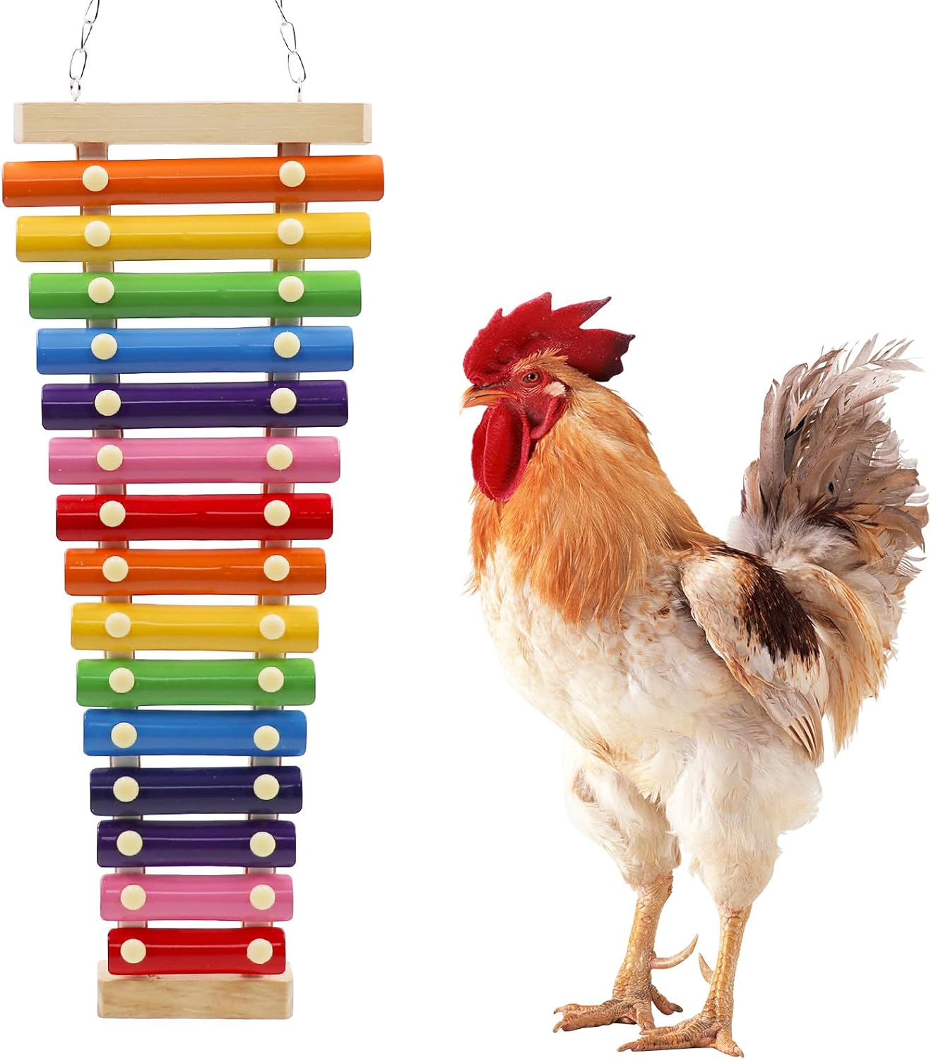 Dnoifne Large Colorful Chicken Xylophone Toy, Hanging Funny Xylophone Toy with 15 Metal Keys, Cage Toy Accessories for Chicken Chick Bird Parrot Parrot Parakeet Budgies Love Birds
