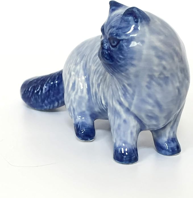 Ceramic Persian cat Figurine Dollhouse Delft Blue White Collectible Miniature Bonsai Garden Handmade Painted Gift no 3