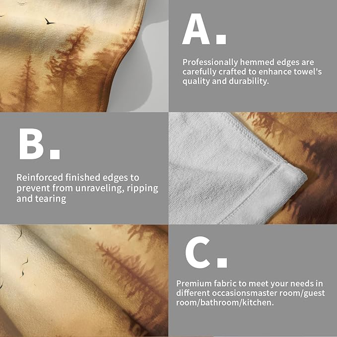 Orange Misty Forest Hand Towels Set of 2 Nature Mountain Soft Guest Face Bath Towel Kitchen Dish Towels Spa Home Bathroom Decorations