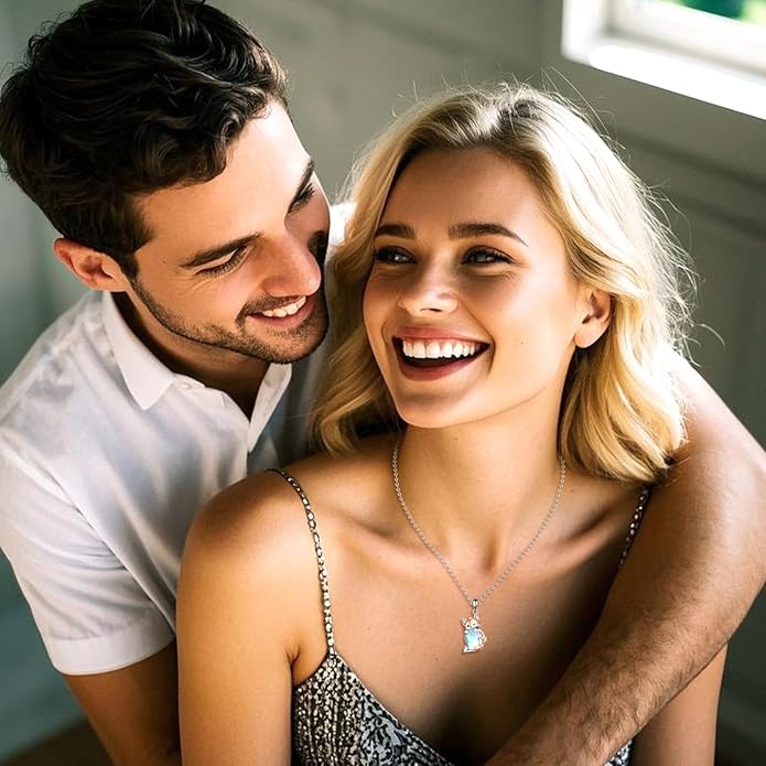 LUHE Axolotl/Cat/Fox Necklace for Women Sterling Silver Axolotl/Cat/Fox Jewelry Moonstone Pendant Necklace Gifts for Women