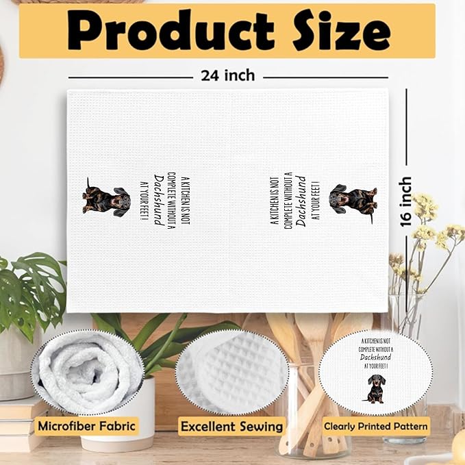 Dachshund Dog Gifts Kitchen Decor Towels 16″×24″,Dog Lovers Gifts for Girls Mom Women, A Kitchen is Not Complete Without a Dachshund at Your Feet Bathroom Kitchen Dish Hand Towels