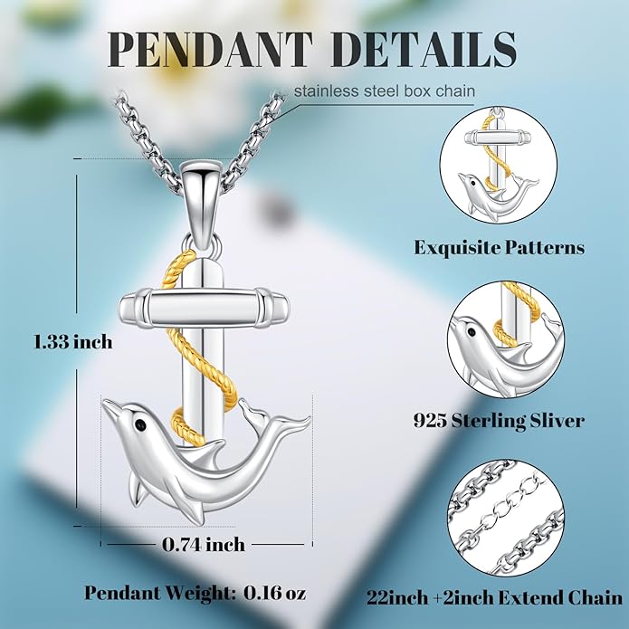 Black Cat/Dolphin/Bat Necklace Animal Pendant 925 Sterling Silver Cute Animal Jewelry Graduation Gifts for Women Men Animal Lovers Christmas Holiday Birthday Fathers Day