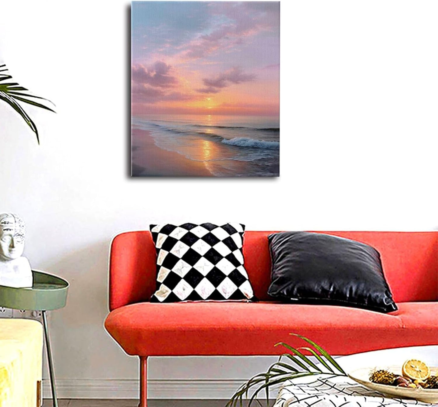 Beach Sunset Wall Art Ocean Coastal Scenery Wall Decor Seascape Picture Canvas Landscape Painting Print Framed Artwork Decorations for Living Room Office Bedroom Kitchen 24"x20"