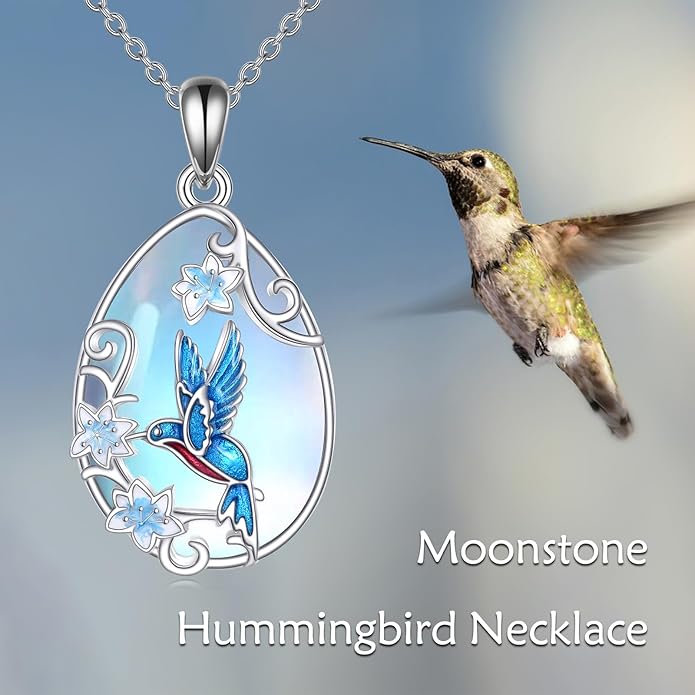 LUHE Moonstone Necklace 925 Sterling Silver Fox/Axolotl/Cat/Raccoon/Penguin/Frog/Panda/Highland Cow Pendant Necklace Animal Jewelry Gifts for Women