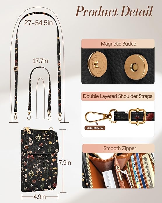 Cute Crossbody Purse Cell Phone Bags for Women - Leather Cellphone Wallet Purse with Handle Rope and Adjustable Shoulder Rope