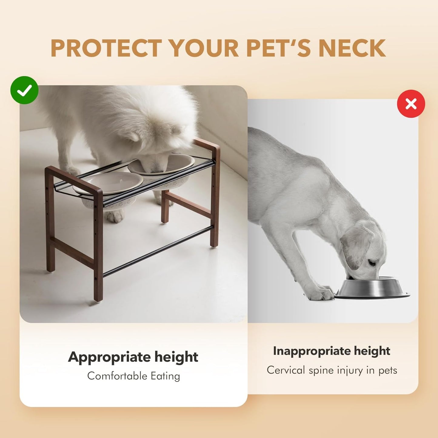 8.7inch Ceramic Adjustable Raised Double Bowls Set with Stand, 3 Heights Elevated, 2 Placement Options, Food and Water Dishes for Large Dog(Double Bowls+Stand, Reactived Glaze -White)