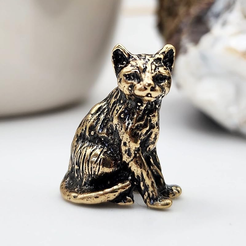 Cat Figurine Handcrafted Brass Small Kitten Miniature Collectible Gift for Cat Lovers Tiny Metal Decorative Trinket