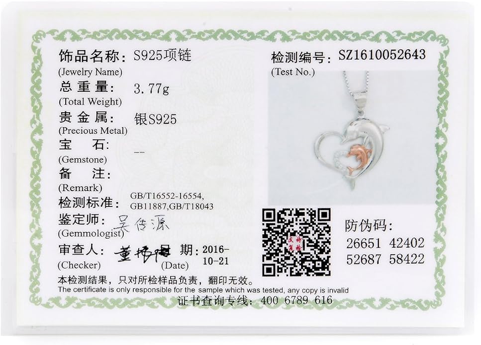 Dolphins Jewelry 925 Sterling Silver Two-Tone Eternal Love Double Heart Dolphin Pendant Necklace for Women (Rose Gold Dolphin Necklace 18'')