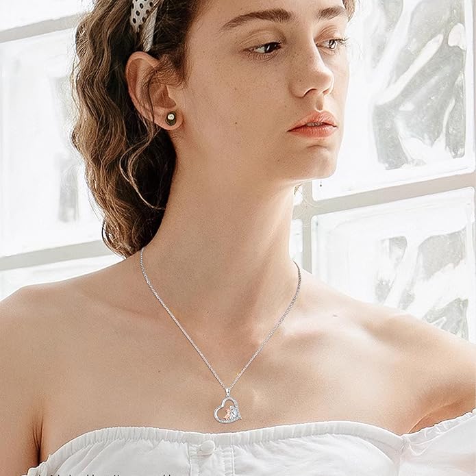 Heart Animal Necklace 925 Sterling Silver Cute Animal Pendant Jewelry Birthday Gifts for Women Girlfriend Mom Animal Lovers