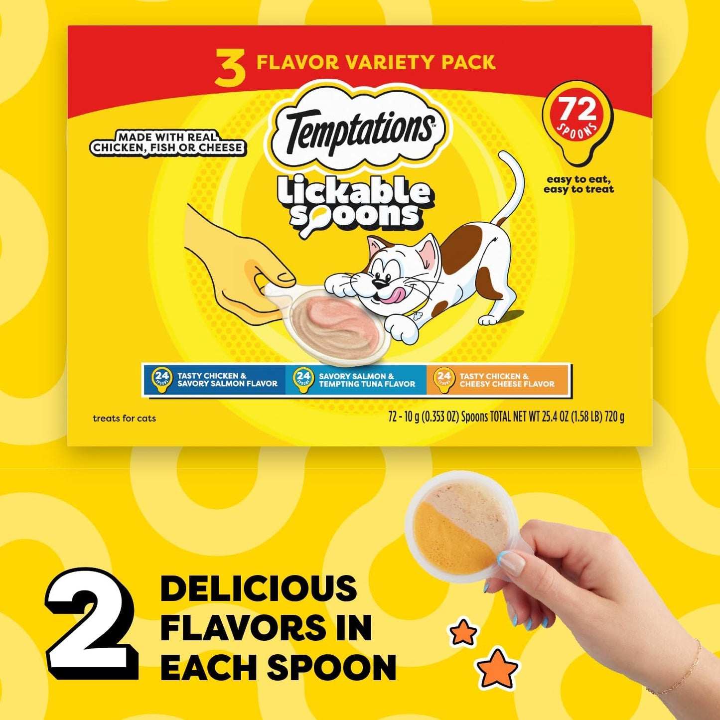 Temptations Lickable Spoons Adult Wet Cat Treats, 72 Spoons, Variety Pack
