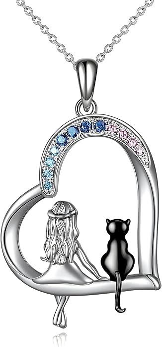 Cute Heart Necklace, With Black Cat - Charming Cat Heart in Rose Gold - Stylish Gift for Women & Party Accessory