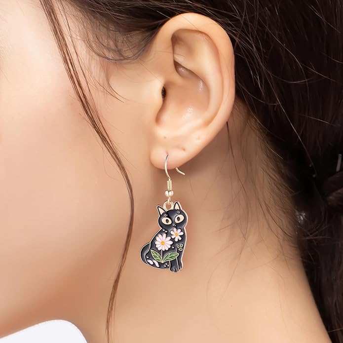Cute Cat Earrings Stud Pearl Earrings for Women Mouse Cubic Zircon Hypoallergenic Earrings Christmas Birthday Gift