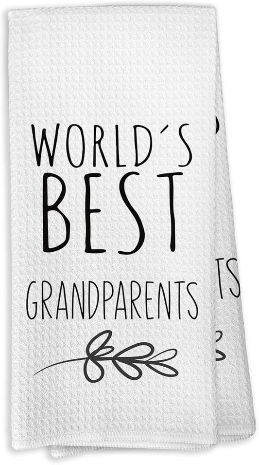 World's Best Grandparents Kitchen Towels, Grandparents Gifts for Grandma Grandpa, Grandparents Gifts from Grandchildren, Father's Day Tea Towels Kitchen Hand Towels 16x24 Inch