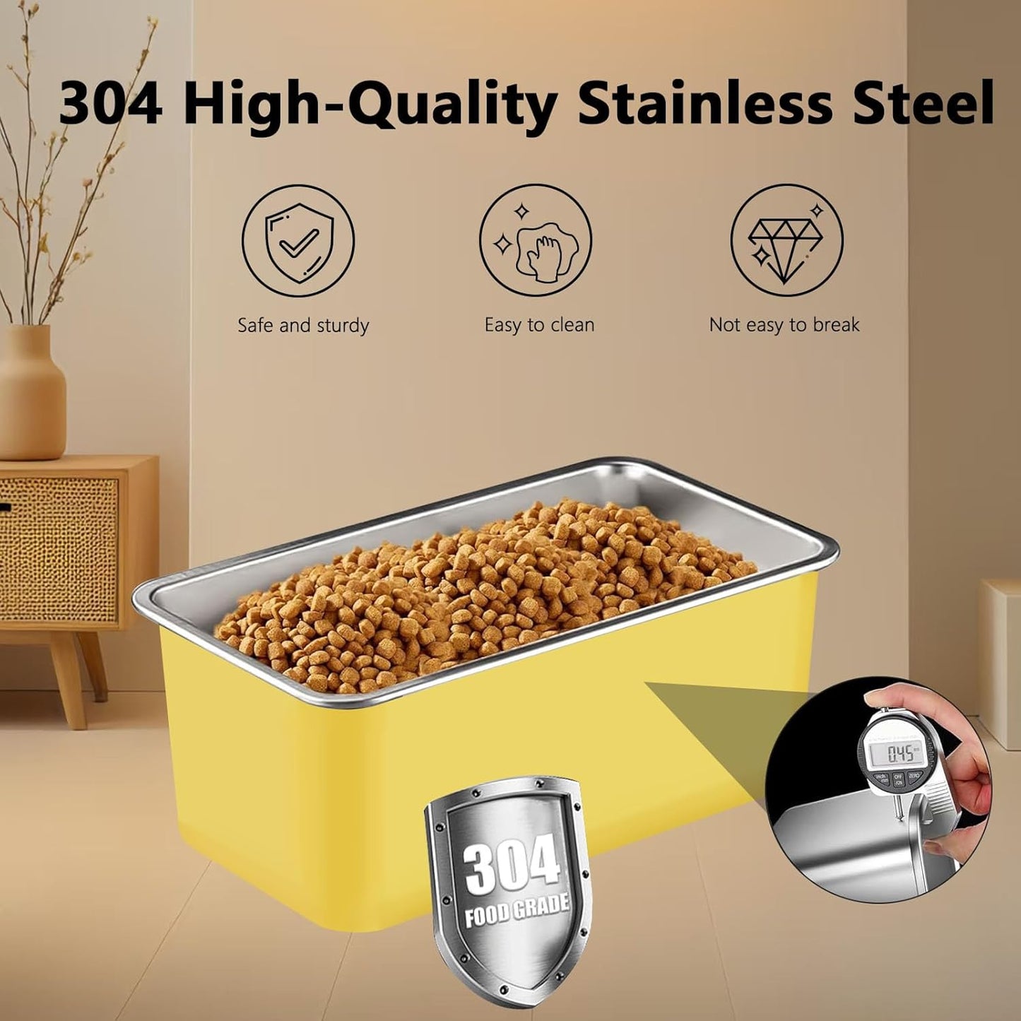Sanbo Dog Food Storage Container Stainless Steel with Scoop, Airtight Pet Metal Food Storage Bin,Cat Food Canister,Storage Box with Date Tracker for Kitchen (Yellow, 7.5L)