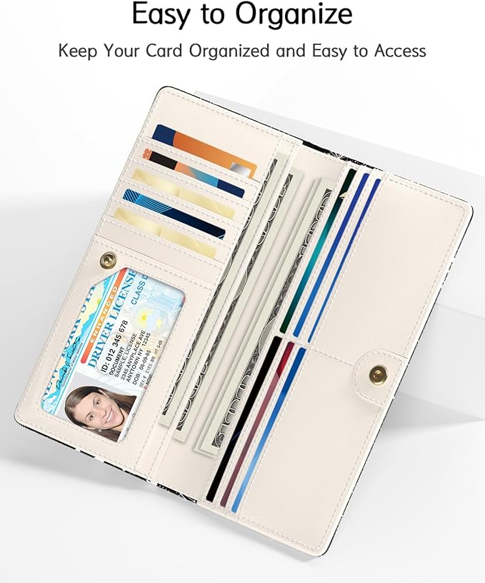 Nipichsha Womens Wallet, RFID Slim Wallets for Women, Thin Ladies Credit Card Holder Purse, Cute Leather Bifold Clutch Billfold with 11 Card Slots & ID Window, Sun Moon