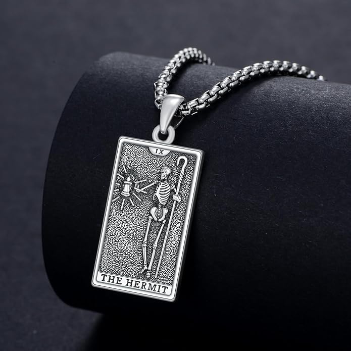 PELOVNY Tarot Card Necklace 925 Sterling Silver Skeleton Necklace The Sun Moon Star Strength Lovers Death Devil Fool Tarot Jewelry Christmas Birthday Gifts for Men Women Unisex