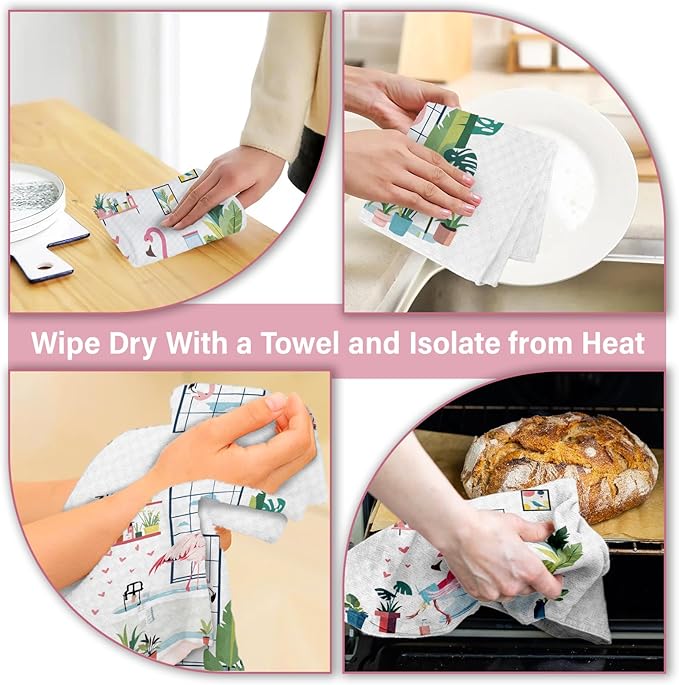 Pink Flamingo Decor Kitchen Towels for Bathroom Set of 2, Flamingo Bathroom Decor, Flamingo Gifts for Women, Cute Flamingos Waffle Weave Dish Towels 18x26 Inch