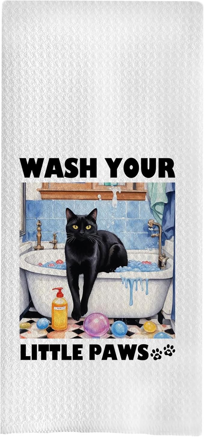 Funny Black Cat Hand Towels for Bathroom, Cat Gifts for Lovers Woman Girl, 16x24 Inch
