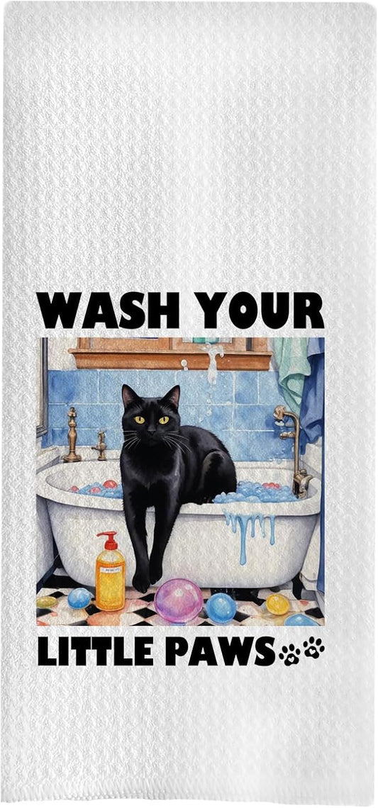 Funny Black Cat Hand Towels for Bathroom, Cat Gifts for Lovers Woman Girl, 16x24 Inch