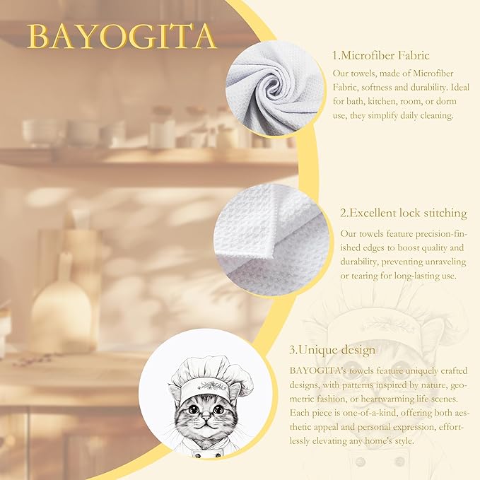 Chef Cat Kitchen Towels Decorative, Cute Kitten Dish Tea Towels for Kitchen Drying, Cat Mom Lady Gifts for Women Hand Towels, Gifts for Pet Lovers Women, 16x24 Inch