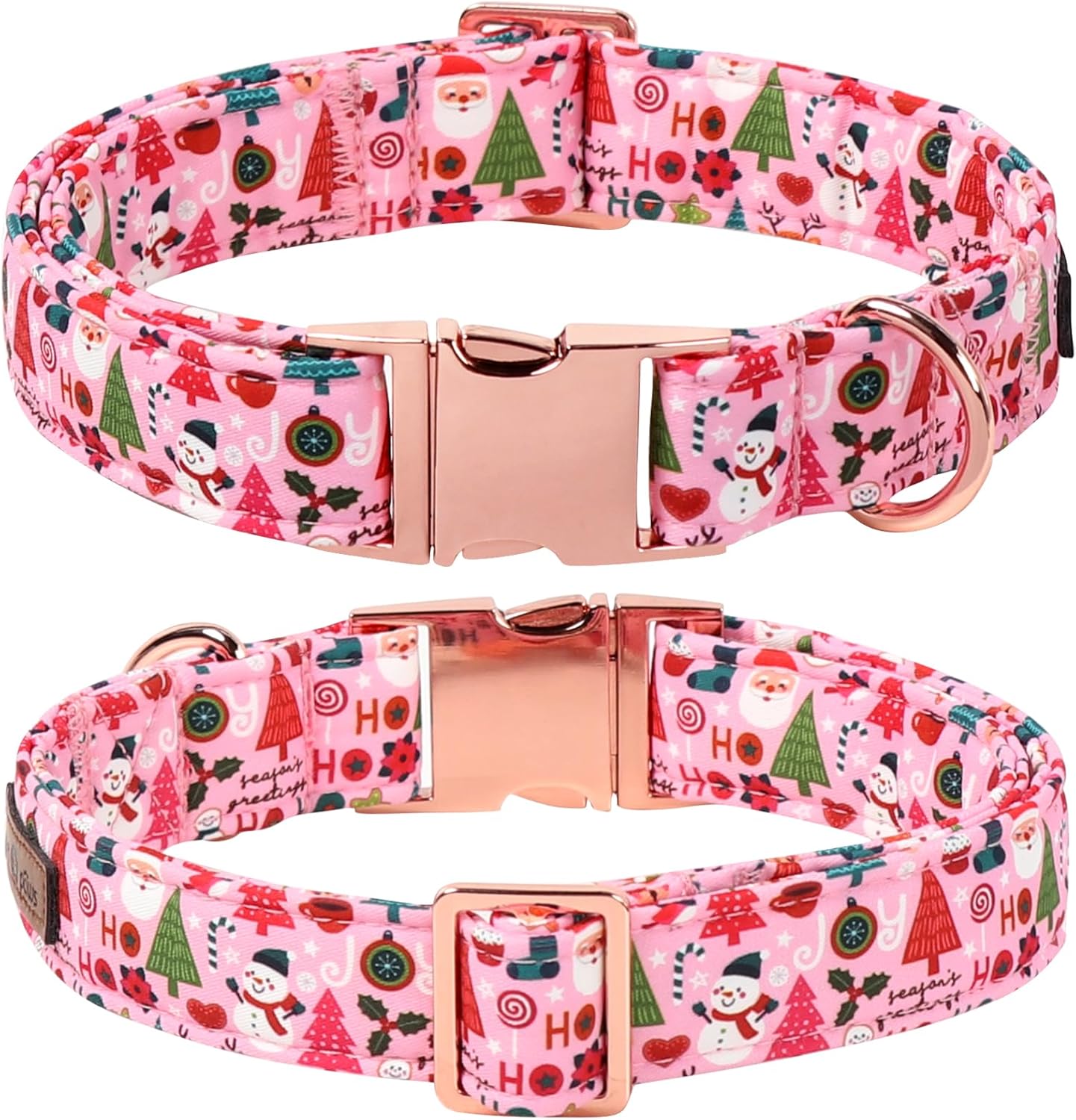 Lionet Paws Christmas Dog Collar with Bow tie,Cute Ho Christmas Tree Snowman Pink Dog Collar Bow Tie for Large Dogs Female, Neck 16-24 inches