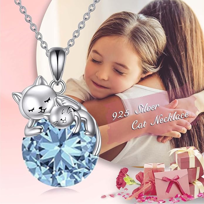 Cat Necklace Sterling Silver Cat Pendnat with Rose Quartz Pearl Jewelry Gifts for Women Cat Lovers