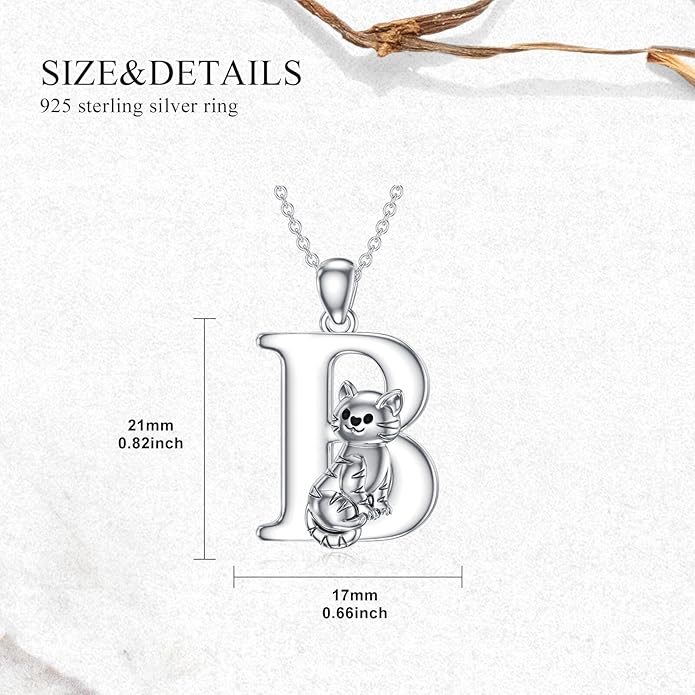 LONAGO Cat Initial Pendant Necklace Silver A to Z Letters Alphabet Necklace Gift for Women