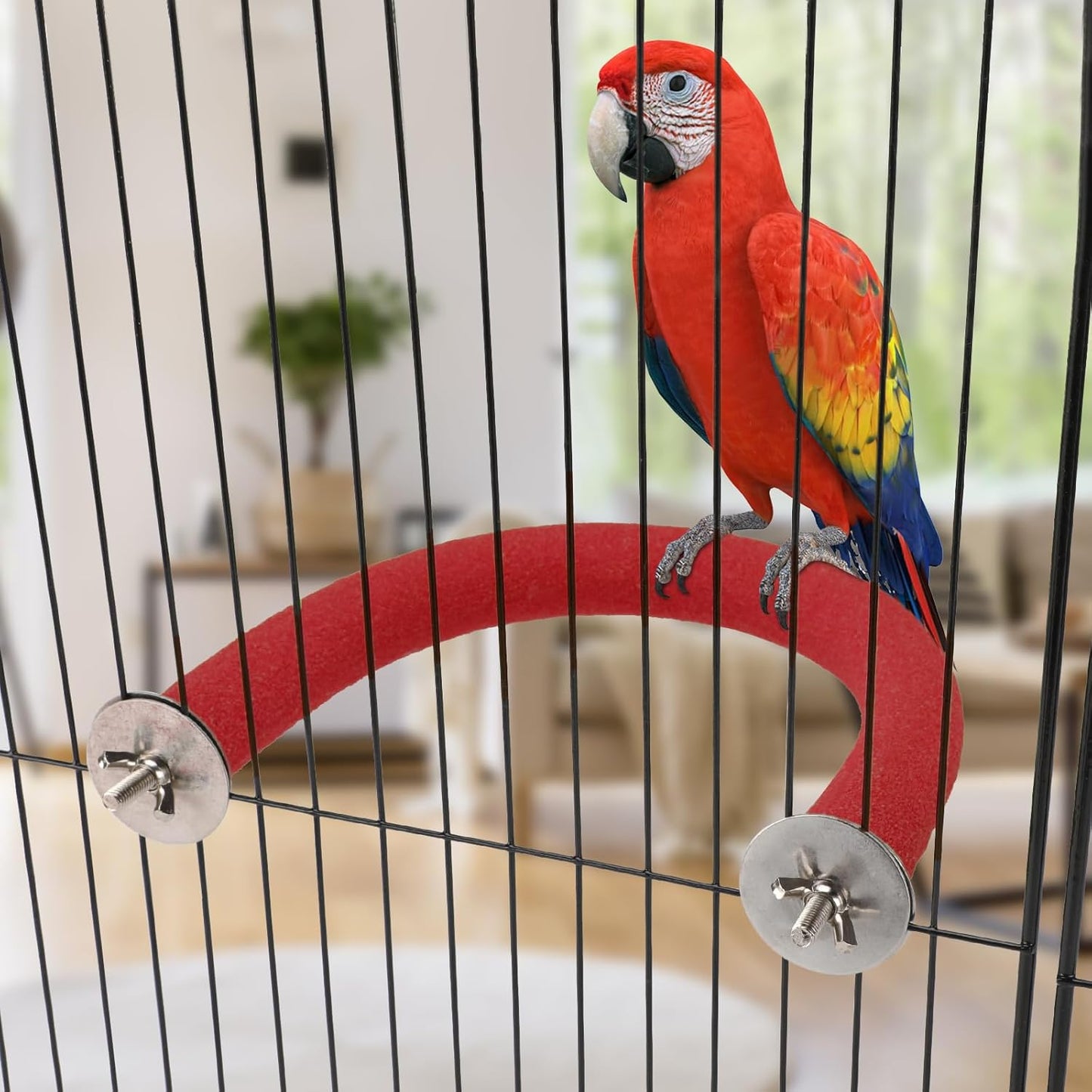 Rypet U Shape Parrot Perch Stand Toy for Paw Grinding Clean Stick Exercise, Rough-Surfaced Quartz Bird Perch Standing Cage Accessories for for Small Parakeets Cockatiels Conures Macaws Finches(Red)