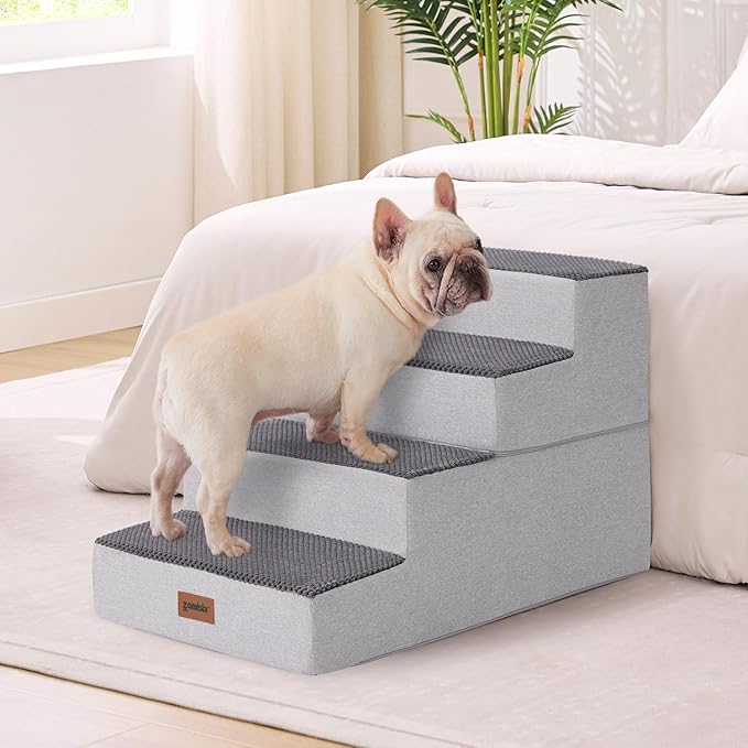 Dog Steps for Couch - Extra Wide Pet Stairs for Small Dogs and Cats, Dog Steps with Non-Slip Bottom Grey 3 Steps, Grey