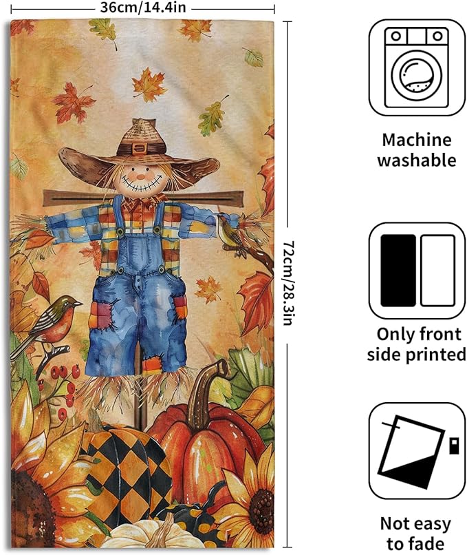 Giwawa Fall Scarecrow Hand Towels Set of 2 Autumn Pumpkin Bathroom Towel Seasonal Holiday Decorative Fingertip Towel Kitchen Fast Drying Washcloth