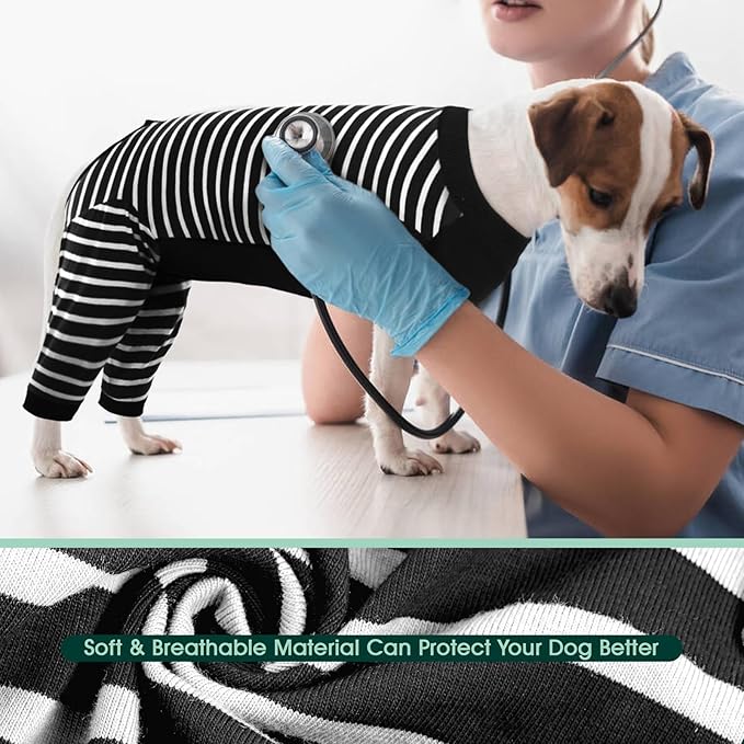 Kuoser Dog Recovery Suit, Anti Licking Dogs Rear Leg Sleeve, Abdominal Dog Surgical Suit with Pants Cover Protect Wounds, Dogs Elbow Protector Soft Pet Surgery Onesie Cone Alternative, Black XL