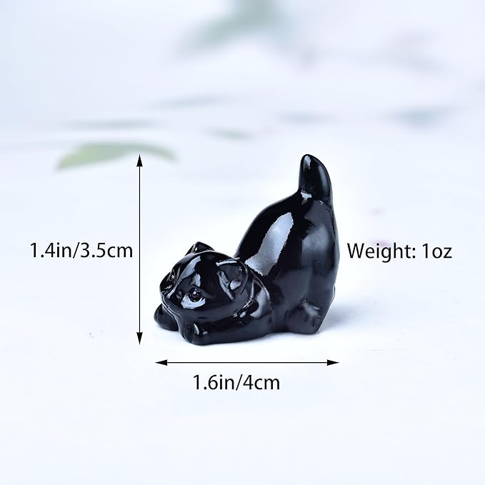 Obsidian Cat Crystal Statue Healing Crystal Reiki Meditation Pocket Gem Guardian Sculpture Home Study Table Desk Decor Collection Gift for Loved Ones