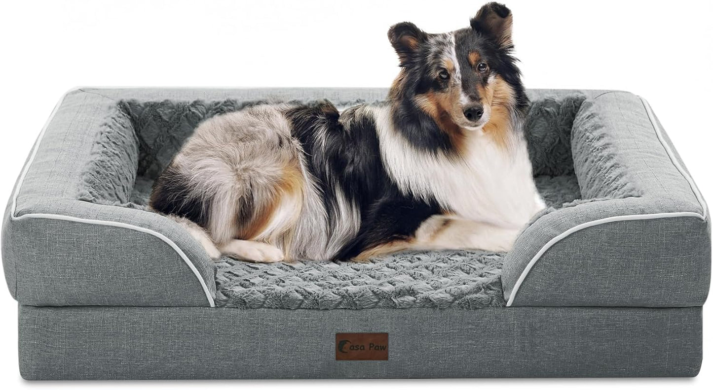 Orthopedic Dog Beds, Waterproof Memory Foam Large Sized Dog Bed with Sides, Non-Slip Bottom and Egg-Crate Foam Big Dogs Beds with Removable Washable Cover(Large,Grey)