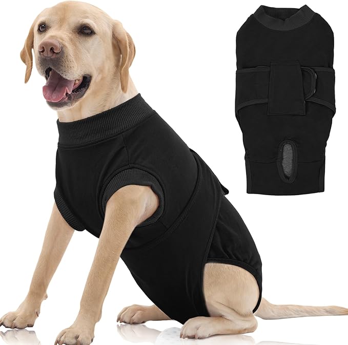 FUAMEY Dog Recovery Suit Male,Dogs Surgery Neuter Suits Puppy Spay Shirts for Female Protect Dog's Skin Anti Licking Abdominal Wounds Doggie Onesie Pet Bodysuit Alternative to Cone Black XXL
