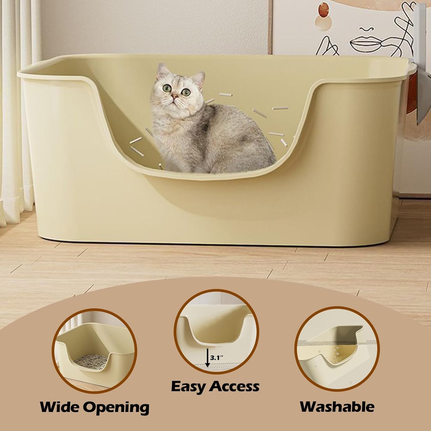 Small Cat Litter Box with High Sides,Cat Boxes for Indoor Cats,Cat Litter Pan for Kitty,Litter Box with Low Entry,Easy to Clean,Anti-Splashing (Grey)