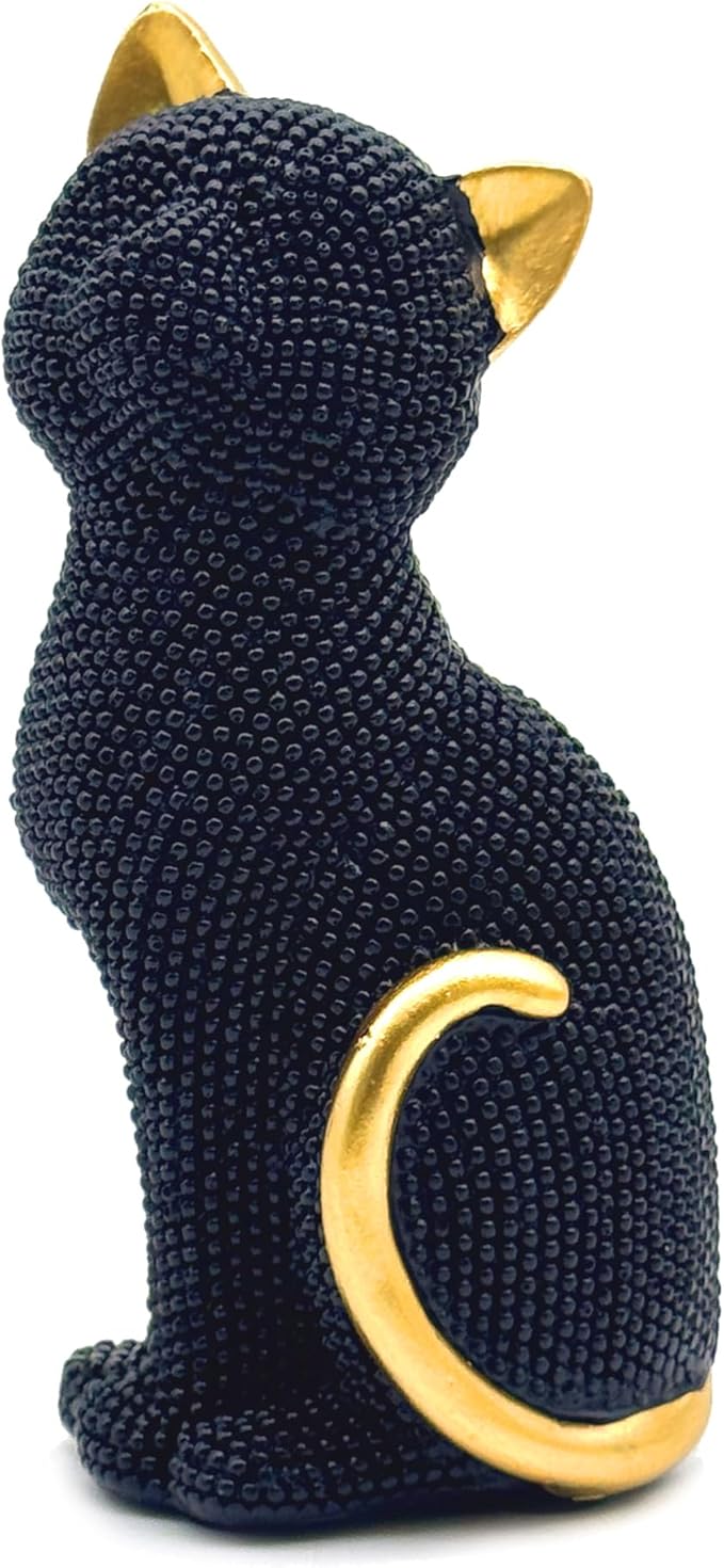 FUNSXBUG Decorative Cat Sitting Statue Art Figurines Sculpture Collectibles Home Office Desktop Decor Outdoor Garden Tabletop Display Decoration (Black)