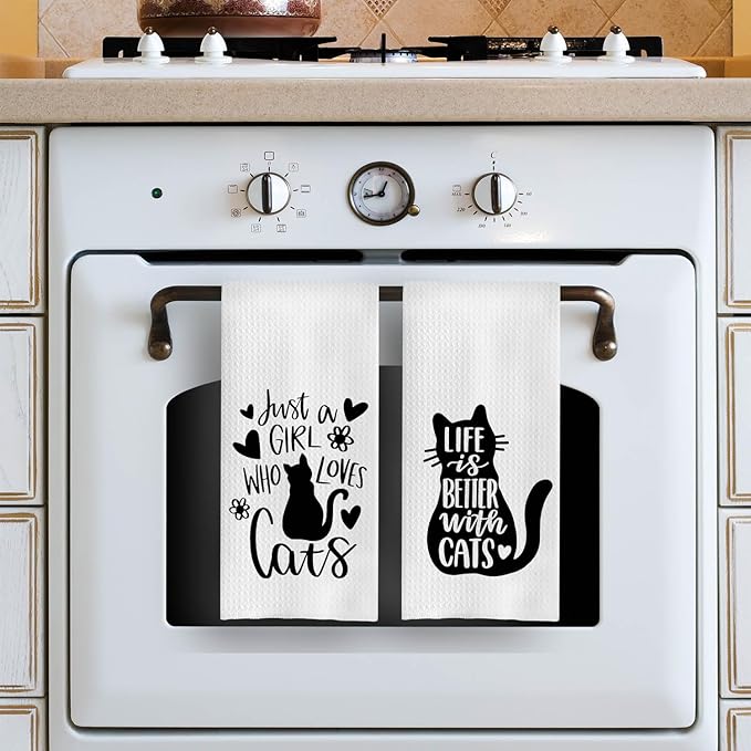 Cat Kitchen Towels,Just A Girl Who Loves Cats Kitchen Towels 16x24 Inches Set of 2,Funny Cat Decorative for Kitchen,Gifts for Cat Lovers