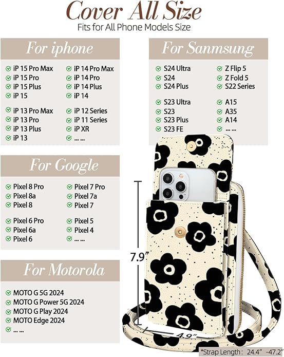 Cute Crossbody Purse Cell Phone Bags for Women - Leather Cellphone Wallet Purse with Handle Rope and Adjustable Shoulder Rope