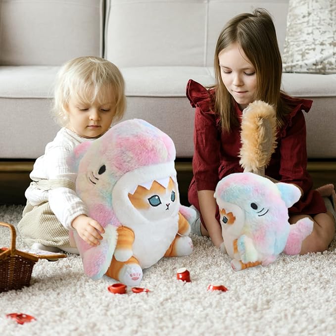 Kawaii Shark Cat Plush Toy Stuffed Animal Doll, Cute Soft Pillow Stress Release Hugs Toys Christmas Halloween Birthday Gifts for Kids Boys Girl Best Gift (Colorful - Yellow,19 inch)