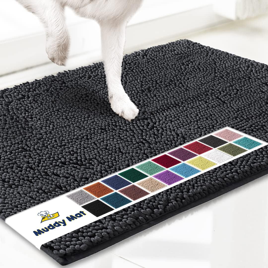 Muddy Mat® Original Dog Door Mat for Muddy Paws, Super Absorbent Microfiber, Non-Slip Washable Pet Rug, Quick Dry Chenille Entryway Carpet, Machine Washable Indoor Outdoor mat, Charcoal 48"x60"