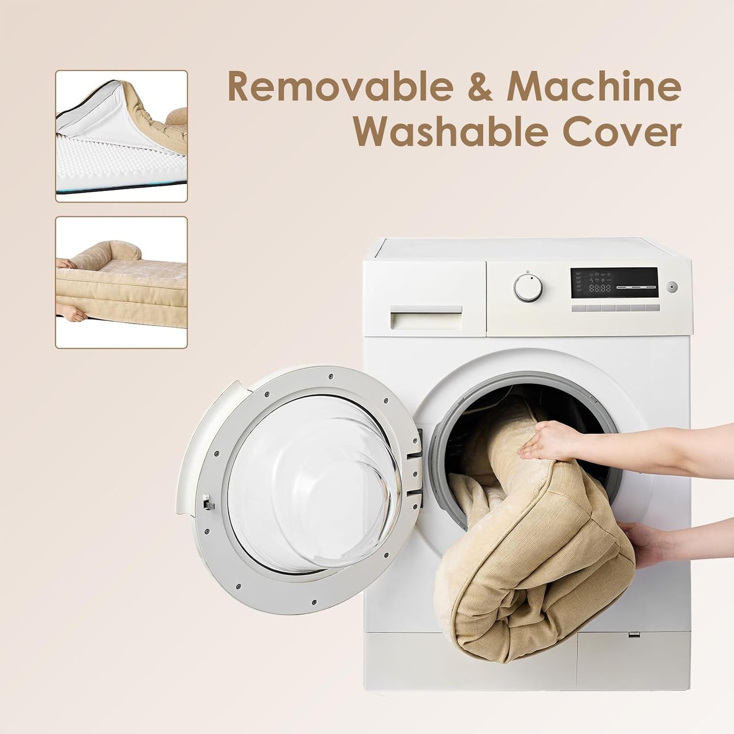 EHEYCIGA Orthopedic Dog Bed for Medium Dogs, Waterproof Memory Foam Medium Dog Beds with Sides, Non-Slip Bottom and Egg-Crate Foam Pet Couch Bed with Washable Removable Cover, Greige