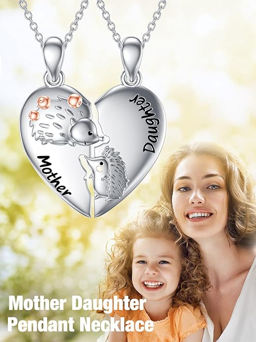 OCJ Mother Daughter Matching Necklaces 925 Sterling Silver Animals Matching Necklace for Mom Daughter 2 Pcs Matching Heart Pendant Birthday Mothers Day Gifts for Mom and Daughter