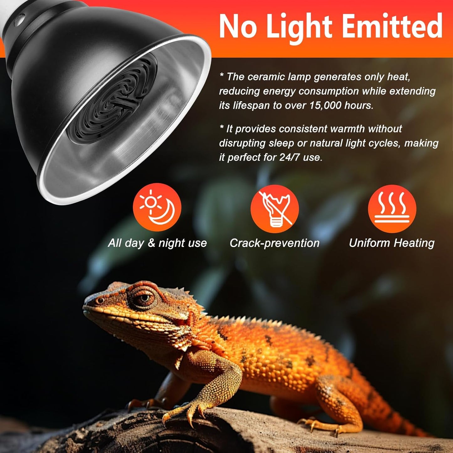 Energy Efficient 60W Reptile Basking Heat Lamp Bulbs, Pack of 2 Ceramic Heat Emitters for Tortoise, Bearded Dragon, Lizard, Iguana, Reptile (Black, 60 Watts)