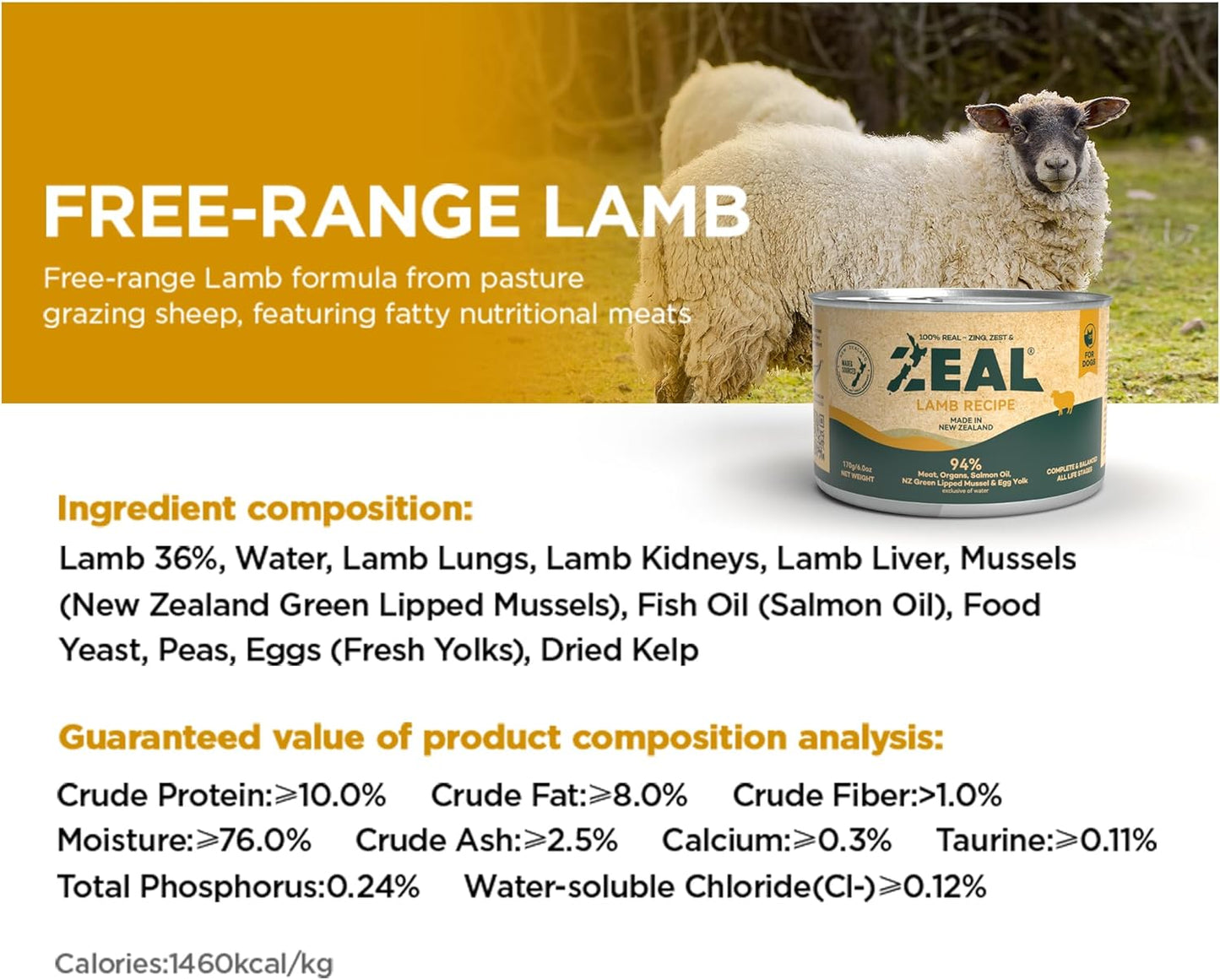 ZEAL New Zealand Wet Cat Food – High Protein, Grain-Free with Superfoods (Lamb, 6oz Can, 12-Pack)