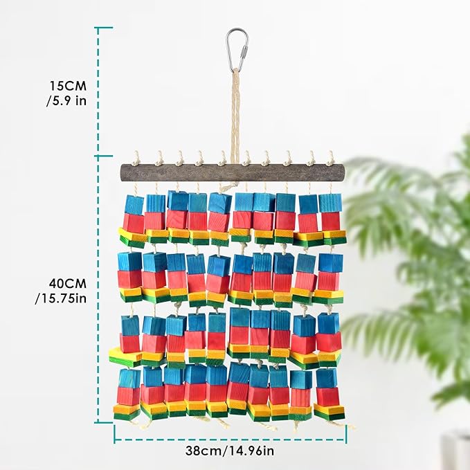 Extra Large Bird Toys, 21.6inch XL Macaw African Grey Parrot Chewing Toys, Natural Wooden Block Knots Tearing Toy Parrot Cage Accessories for Big Birds